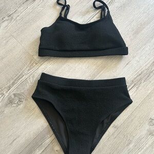 SHEIN Black Textured Bikini Set